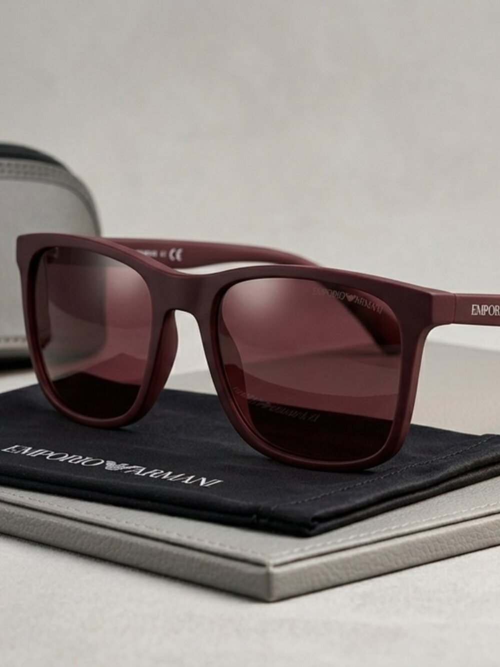 Giorgio Armani Men Sunglasses Matte Bordeaux Brown Lens AR8037 Italy - Fair